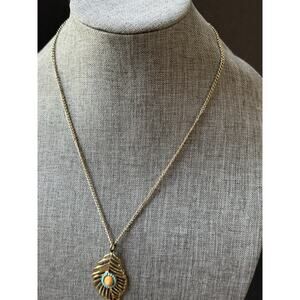 Vintage Peacock Feather Necklace Gold Tone 24” Festival Boho Layered Stackable